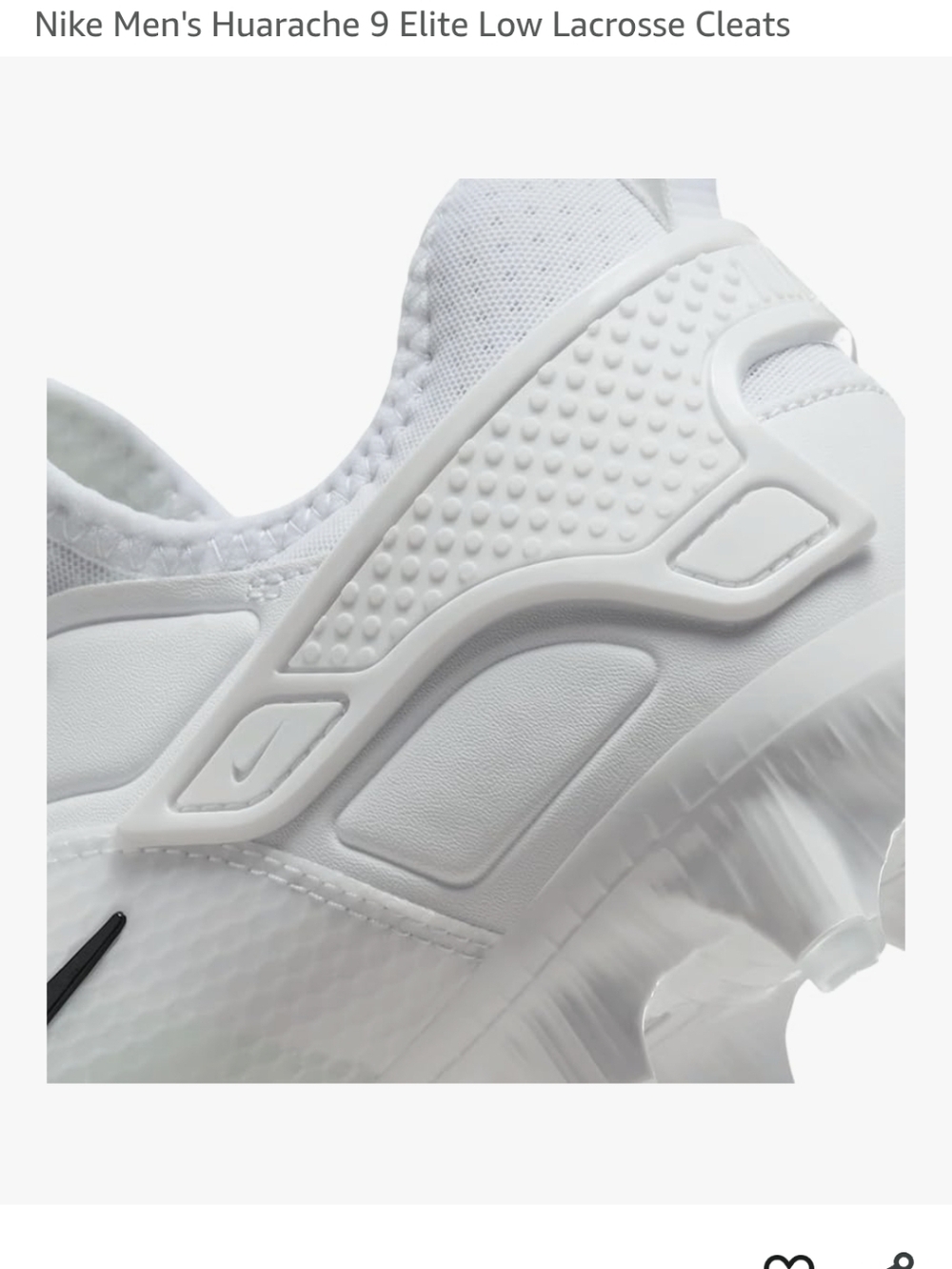 Nike White Huarache 6 Elite Low Lacrosse Cleat - White/Black - Picture 7 of 15
